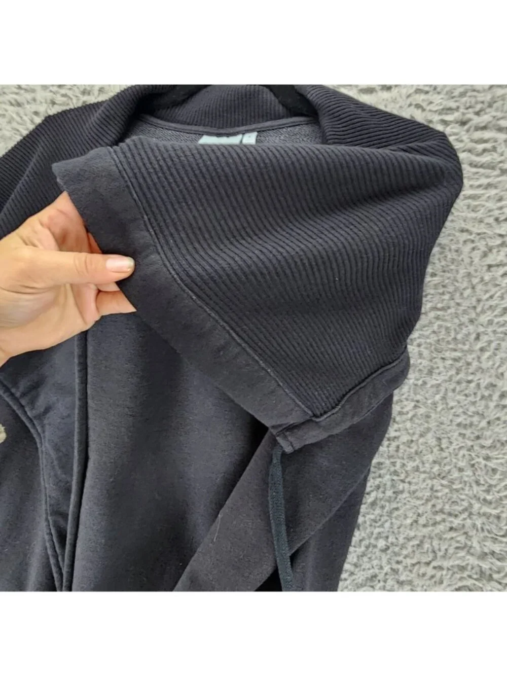 Athleta Jacket Womens Small Black Fleece Long Sleeve Open Shawl Collar
